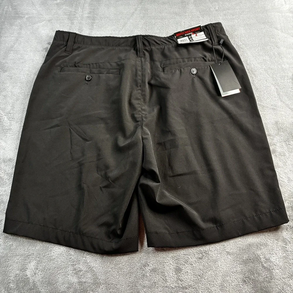 NWT Britches Sport Men's Performance Shorts Black 36 Flat Front Mid Rise Zip Fly